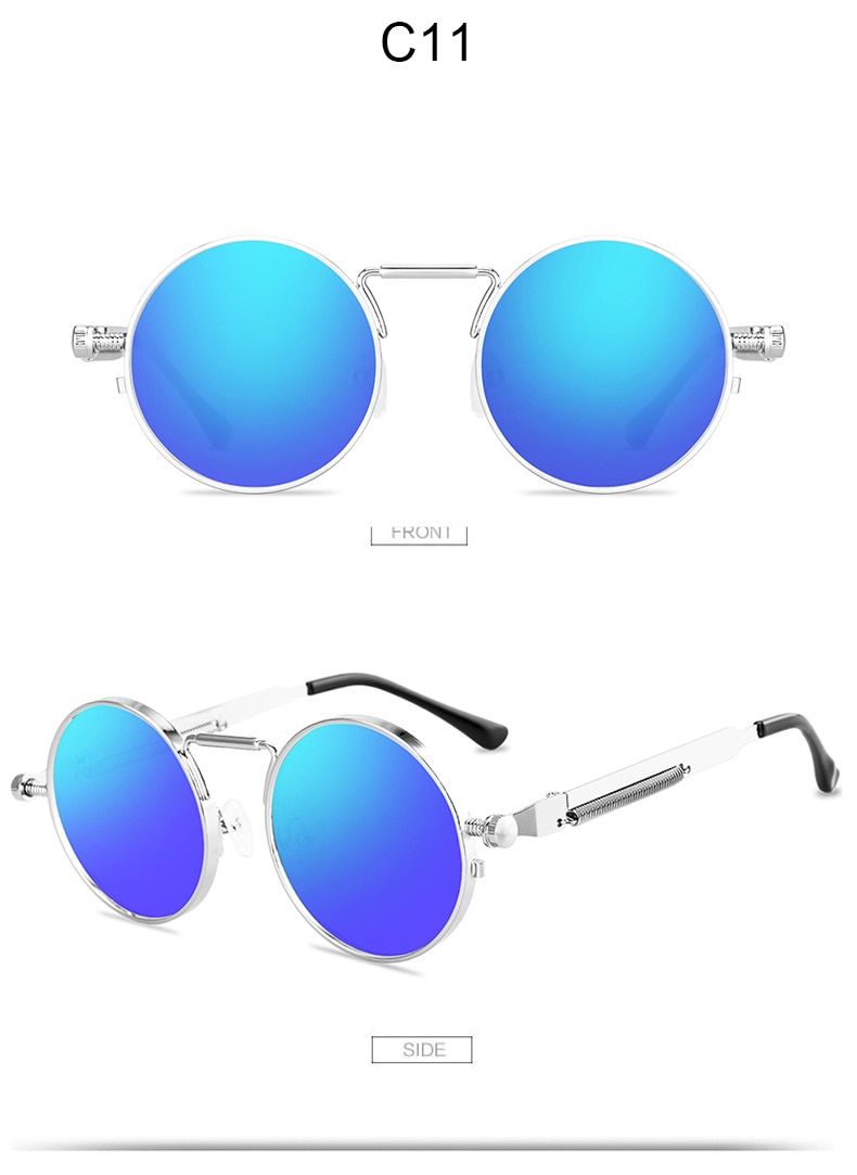 Silver BlueRound Metal Frame Men Sunglasses Women Retro Punk Style Vintage Colorful Lens Sun Glasses Fashion Eyewear Gafas sol mujer