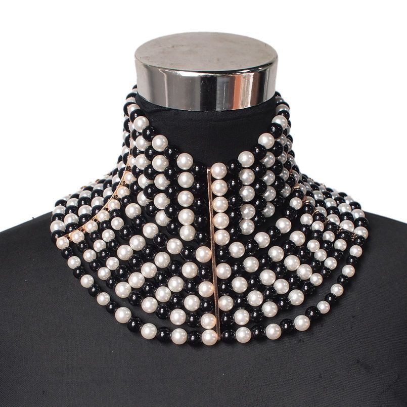 Brand Imitation Pearl Statement Necklaces For Women Collar Beads Choker Necklace Wedding Dress Beaded Jewelry
