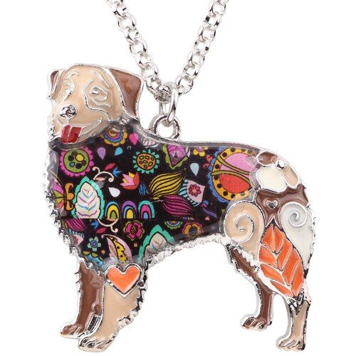 Bonsny Enamel Statement Maxi Australian Shepherd Dog Necklace Choker Pendant Chain Collar 2017 New Jewelry For Women Girl Bijoux