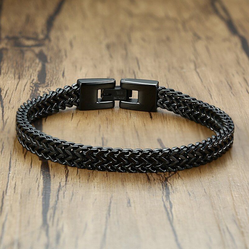 Vnox Retro Link Chain Bracelets for Men Double Overlap Interlocked Curb Chain Stainless Steel Punk Cubic Chain Male Jewelry