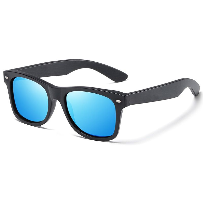 GM larized Sunglasses 100% Natural Wooden Sunglasses Frame Bamboo  glasses Men /Eomen Luxury Vintage Sunglasses UV400-Blue-Dark bamboo