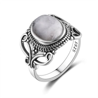 Nasiya New Vintage Ethnic Rings For Men Women Sterling 925 Silver Fine Natural Moonstone Jewelry Wholesale Dropshipping Gift