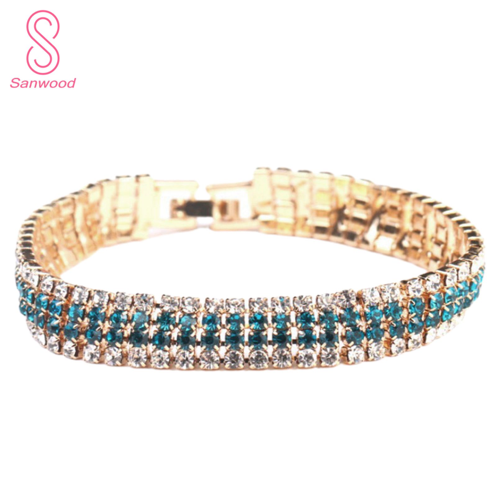 Rhinestone Luxury Women Bracelet Copper Shiny Four Rows Chain Bracelet Jewelry Accessory