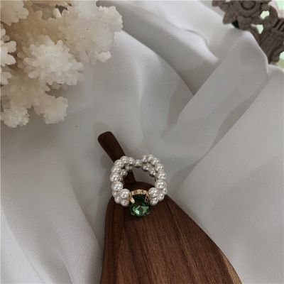 AOMU 2020 Fashion Shiny Colorful Crystal Handmade Braided Imitation Pearl Rings for Women Party Wedding Jewelry Gifts