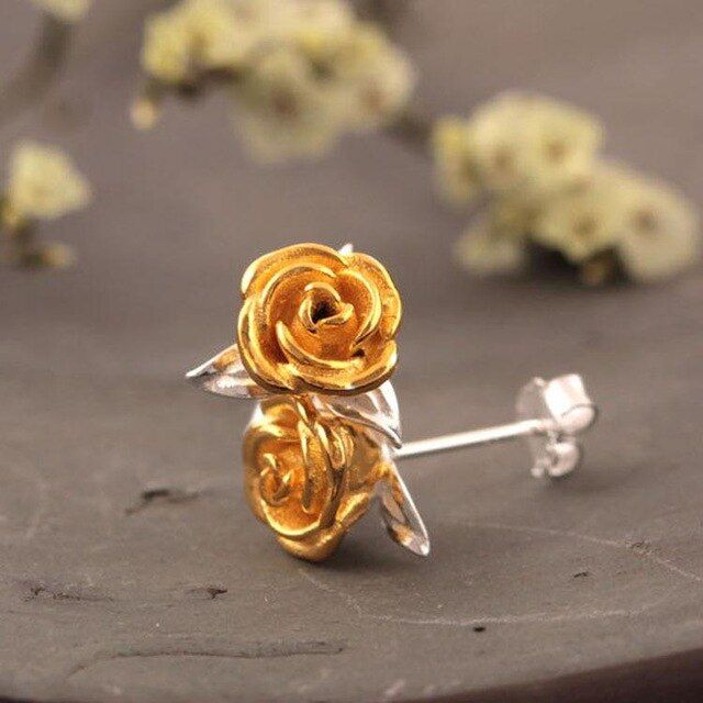 Flyleaf 925 Sterling Silver Rose Flowers Stud Earrings For Women High Quality Fashion Style Lady Gift Sterling-silver-jewelry