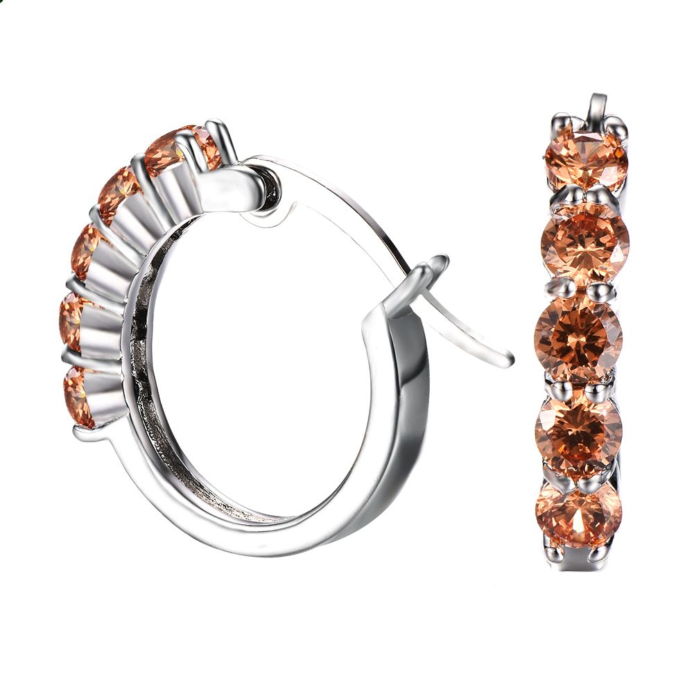 Women Round Cut Cubic Zirconia Inlaid Silver Plated Huggie Earrings Jewelry Gift
