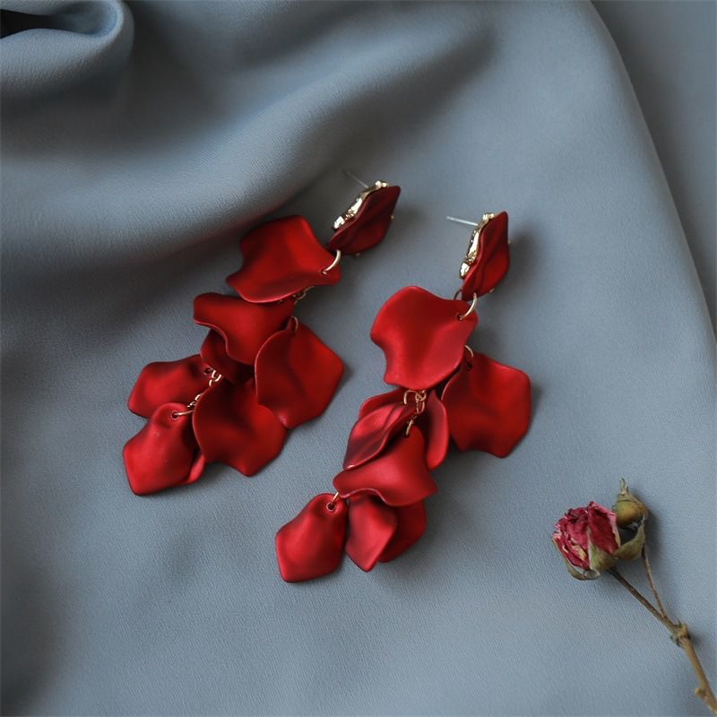 Jewelry Rose Petals Exaggerated Earrings Long Temperament Net Earrings for Women