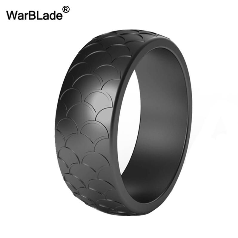 8.7mm Fish Scale Patter Food Grade FDA Silicone Rings Men Wedding Rubber Bands Hypoallergenic Flexible Silicone Finger Ring