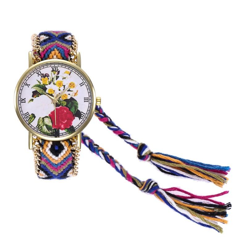 Women Dragonfly Pattern Wristwatch Exquisite Workmanship Simple Atmosphere Retro Weave Rope Roman Numerals Quartz Watch