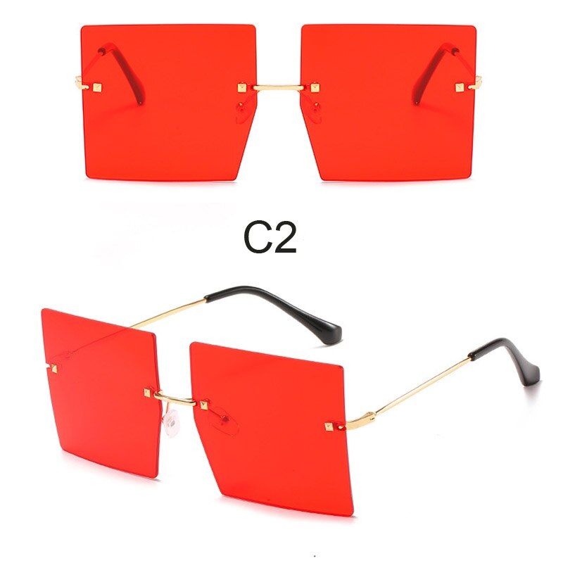2Luxury Brand Clear Red Blue Oversized Sunglasses for Women 2020 Rimless Big Square Sun Glasses Tinted Color Shades Eyewear