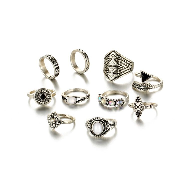 17KM Fashion Leaf Stone Midi Ring Sets Vintage Crystal Opal Knuckle Rings For Women New Punk Anillos Mujer Statement Jewellery