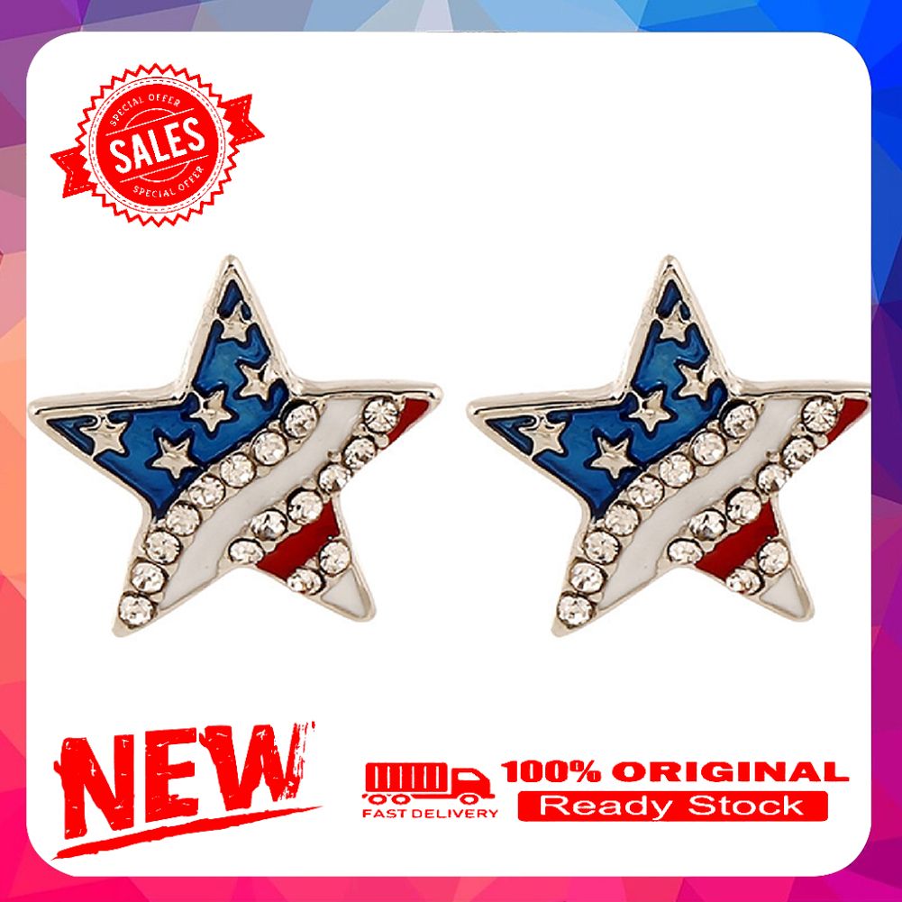 Women Rhinestone Star Love Heart American Flag Ear Studs Piercing Earrings Gift