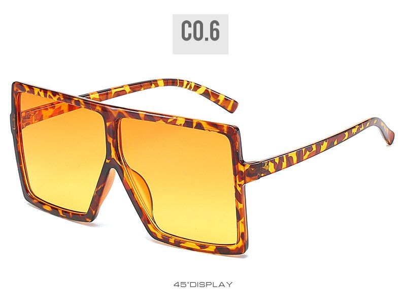 C6 Orange YellowSHAUNA Oversize Flat Top Women Square Sunglasses Summer Styles Fashion Candy Colors Shades