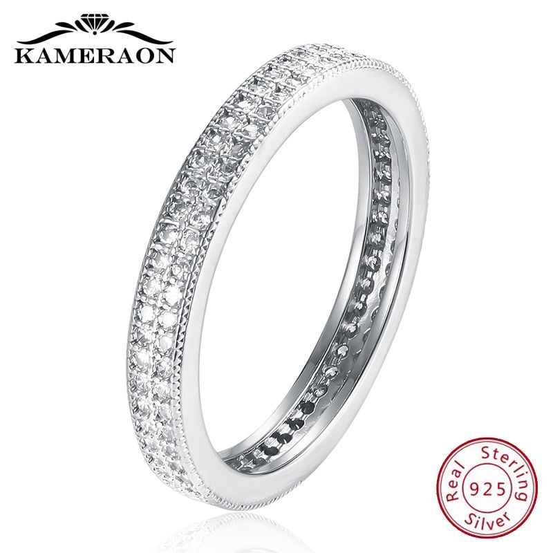 925 Sterling Silver Rings Womens Minimalism Circular Jewelry Full Zirco Rhinestones Shiny Dainty Ringlet Fashion Ring 2019