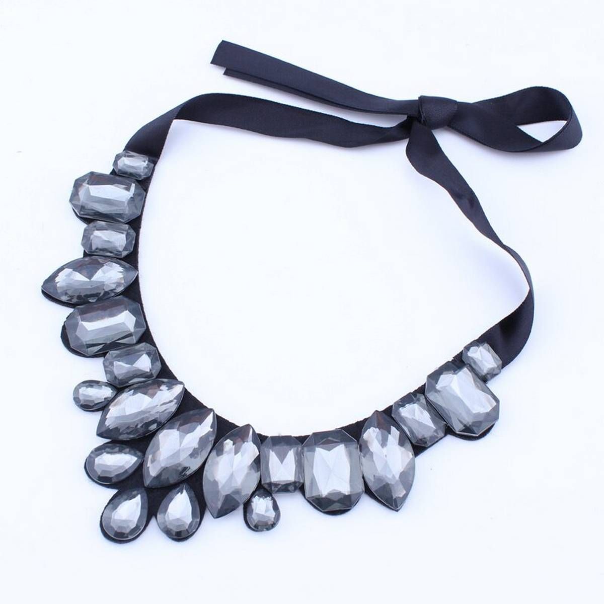 Statement Maxi Jewelry Black Adjustable Ribbon Big Water Drop Gem Rhinestone Crystal Choker Necklaces Pendants For Women Wedding