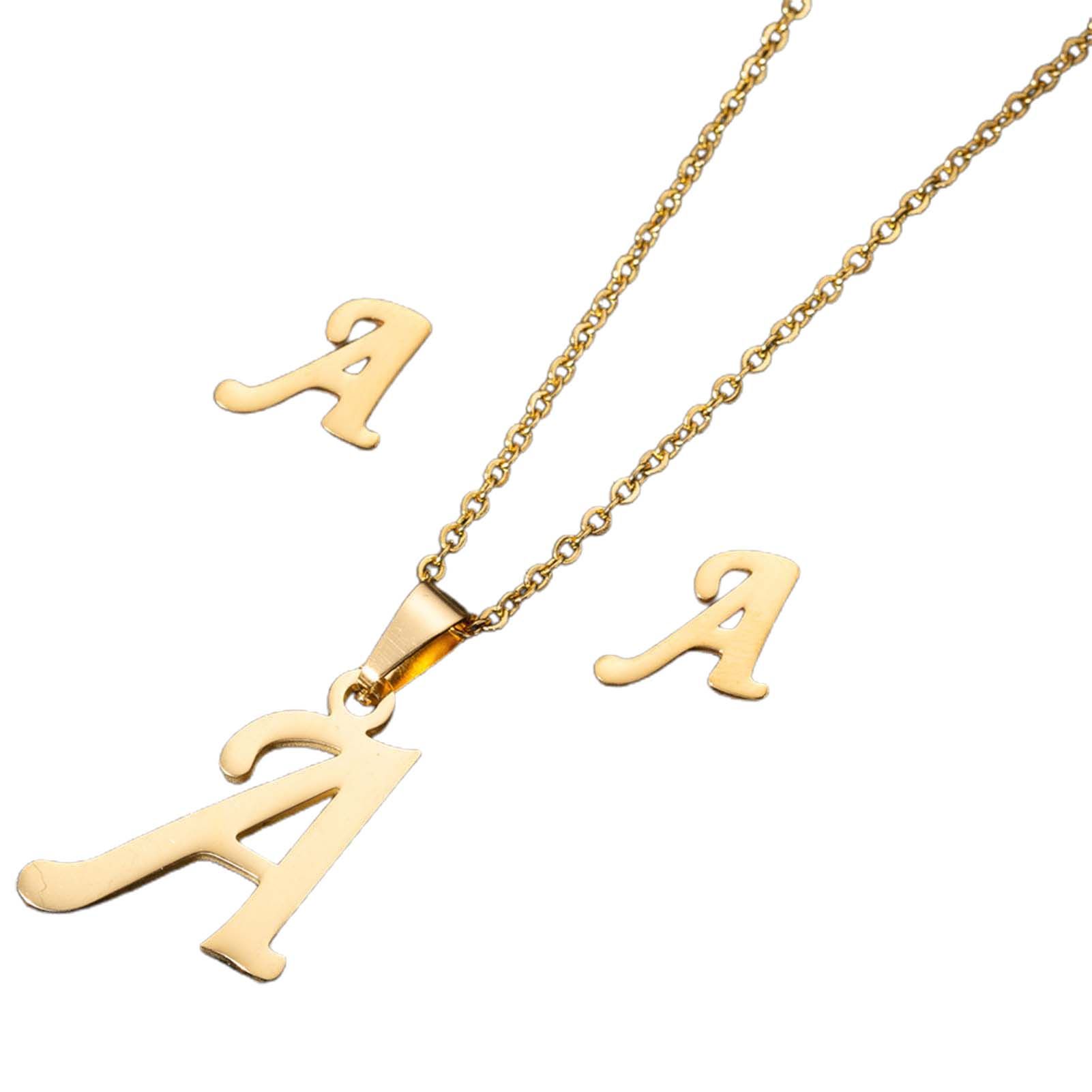 26 Letter Necklaces Anti-allergic Fade-less Personalized Gift Alphabet  Pendant Choker Earrings Combo for Girl