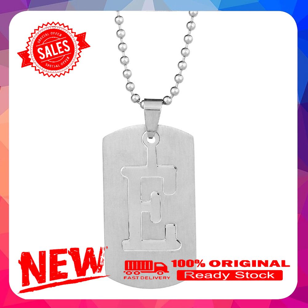 26 Letters Alphabet Dog Tag Pendant Beaded Chain Punk Stainless Steel Necklace