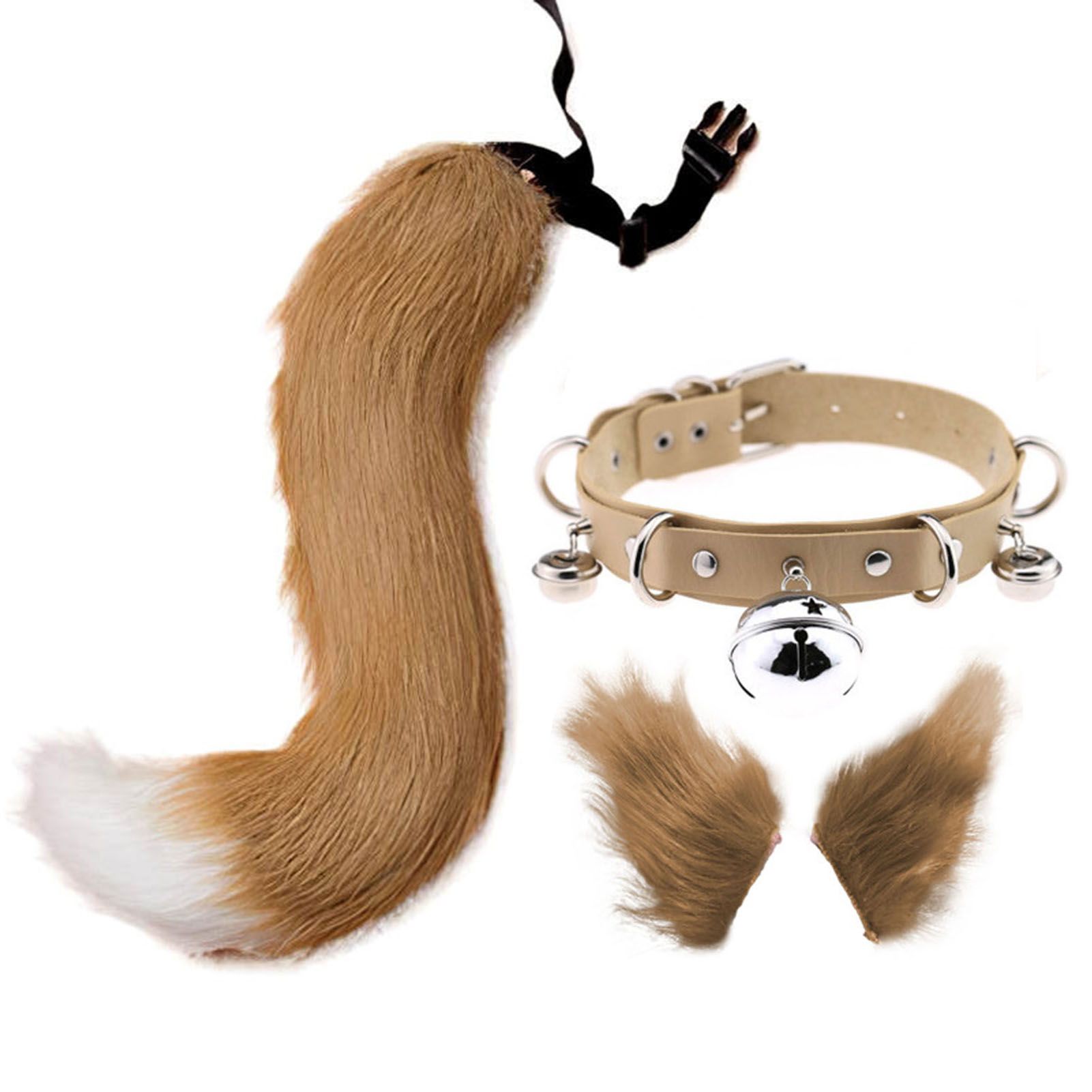 Fox Tail Ears Set Lightweight Soft Wolf Tail Ears Buckle Cocker