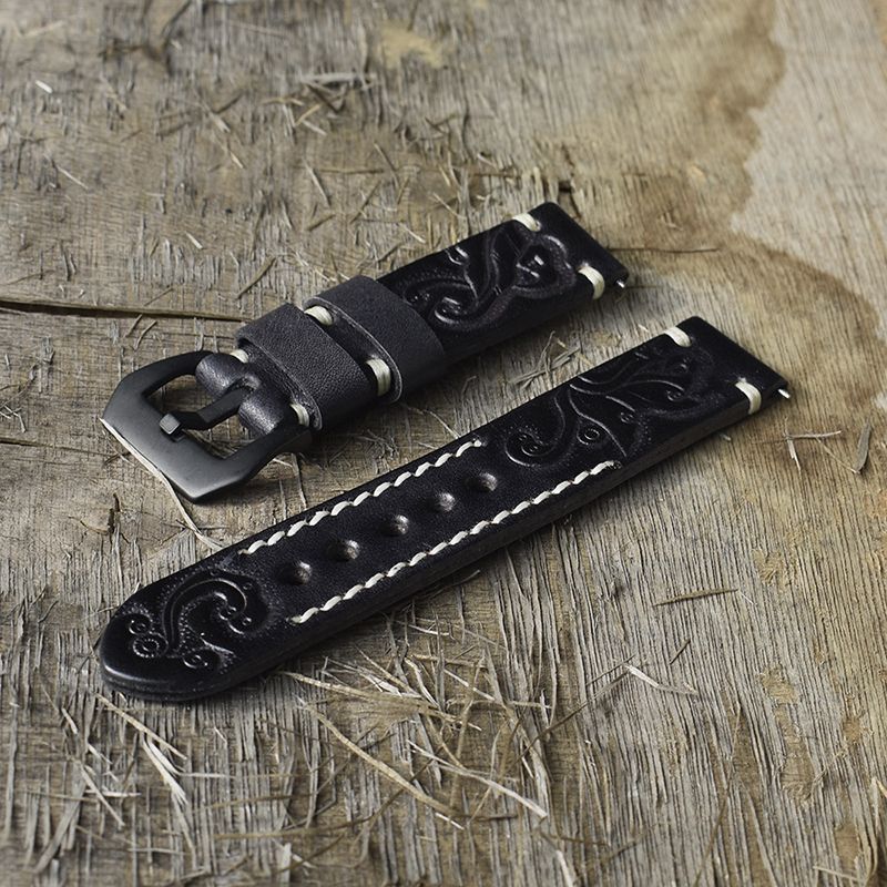 Watch Band Vintage Embossed Watch Band Leather Cowhide Handmade Watchstraps Universal Strap 18 20 22mm 24mm Watches Accessories Leather Pattern Watchband