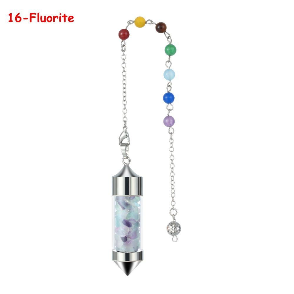 7 Chakra Natural Stone Pendulum For Dowsing Hexagonal Prism Pyramid White Pink Crystal Obsidian Pendants(null)