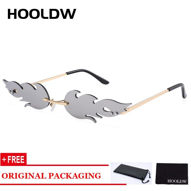 style1 silver2020 Vintage Bat Sunglasses Men Women Fashion Fire Flame Sun Glasses Trending Unique Rimless Wave Eyewear UV400 Punk Streetwear