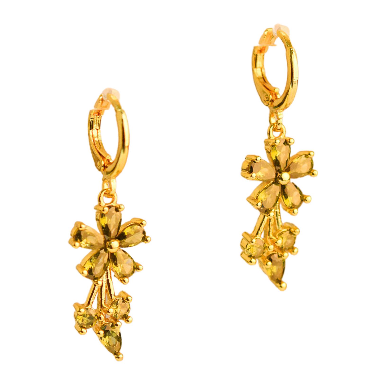 Earrings Jewelry Cubic Zirconia Inlay Flower Dangle Hoop Earrings