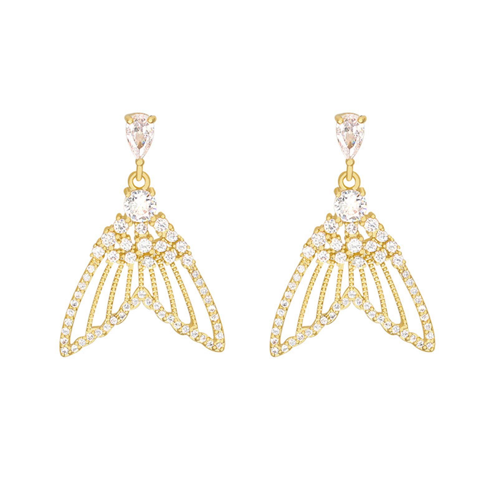 en Studs Earrings Inlaid Rhinestone Comforle Electroplating Fishtail Pierced Earrings