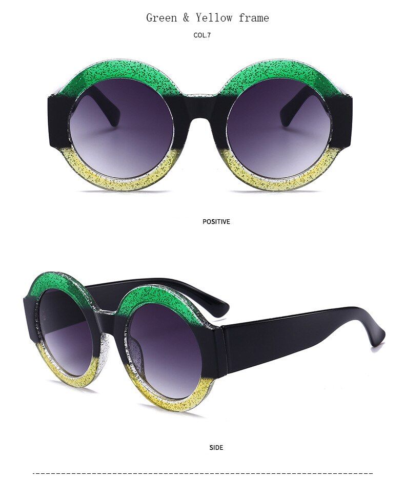 Green Yellow2020 Big Frame Black Double Color Sunglasses For Women Vintage Oversize Circle Sun Glasses Female Black Men Gradient Eyewear