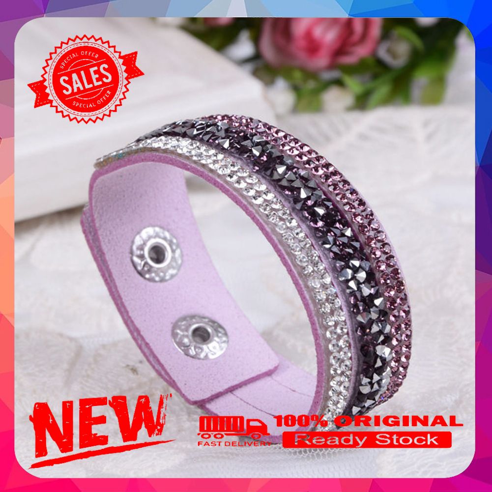 Fashion Rhinestone Faux Leather Wristband Cuff Punk Bracelet Gift