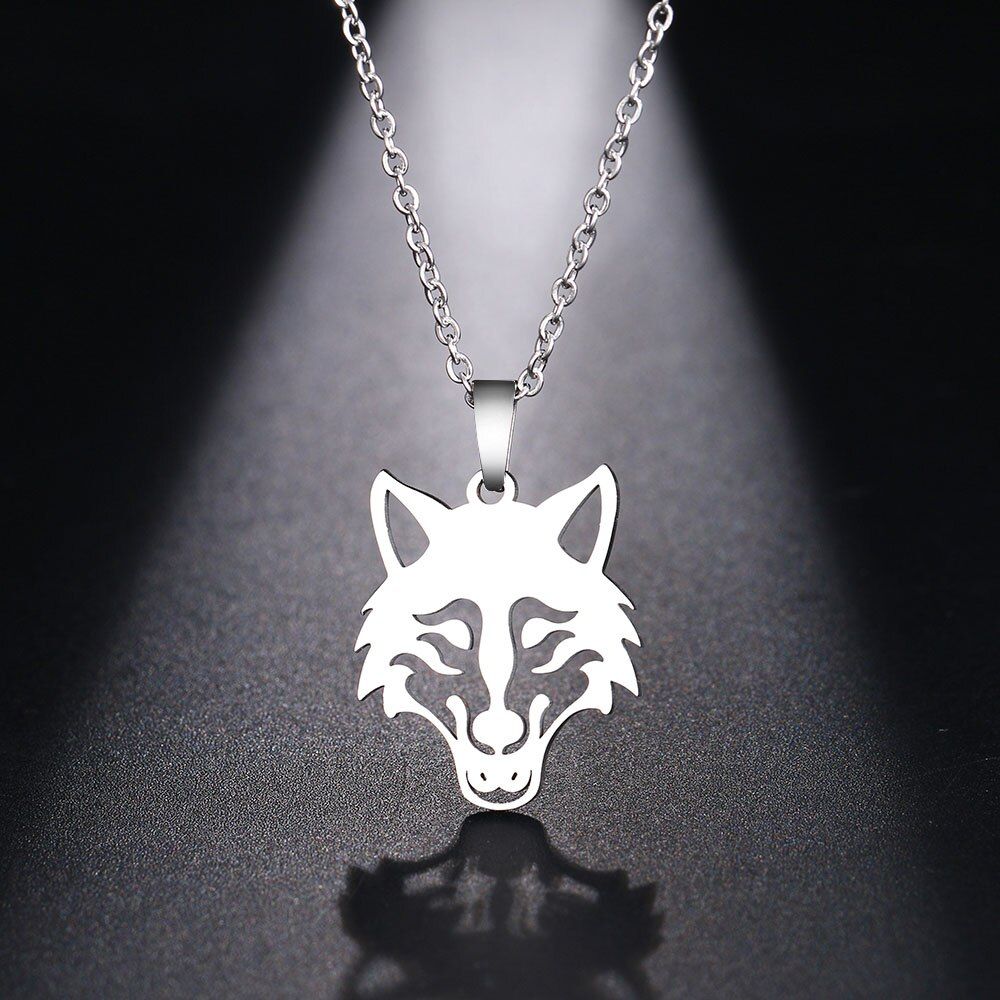 CACANA Stainless Steel Necklace For Women Man Wolf Head Choker Pendant Necklace Engagement Jewelry