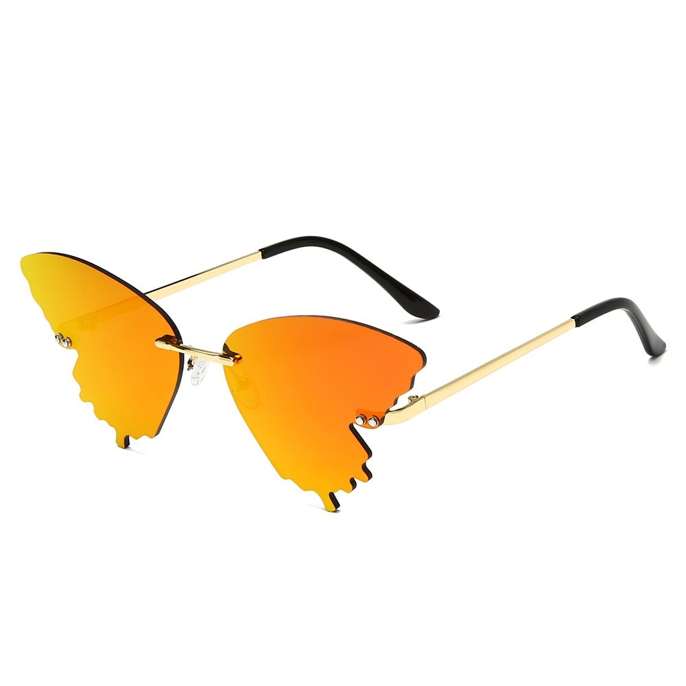 Luxury Fashion Fire Flame Sunglasses Women Rimless Wave Sun Glasses Metal Shades For Vintage Women Mirror Eyewear UV400