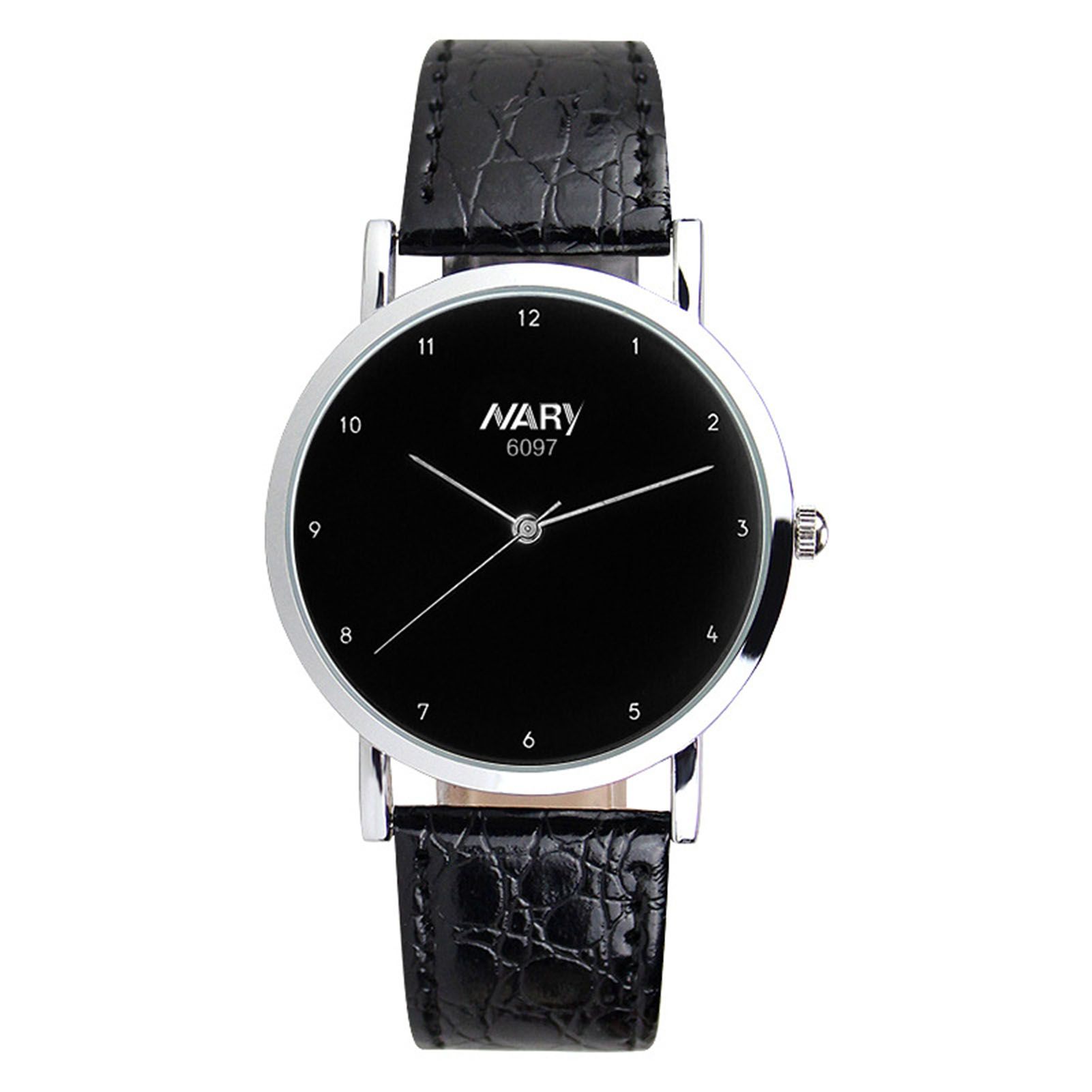 NARY Simple Adjustable Quartz Movement Faux Leather Strap Large Dial Couple Watch Party Wristwatch