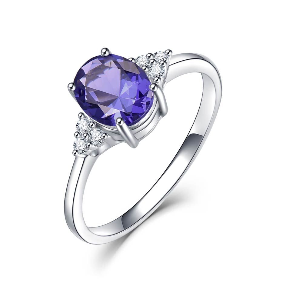 Kuololit Solid 925 Sterling Silver Rings For Women Created Tanzanite Gemstone Ring Wedding Engagement Band Fine Jewelry New