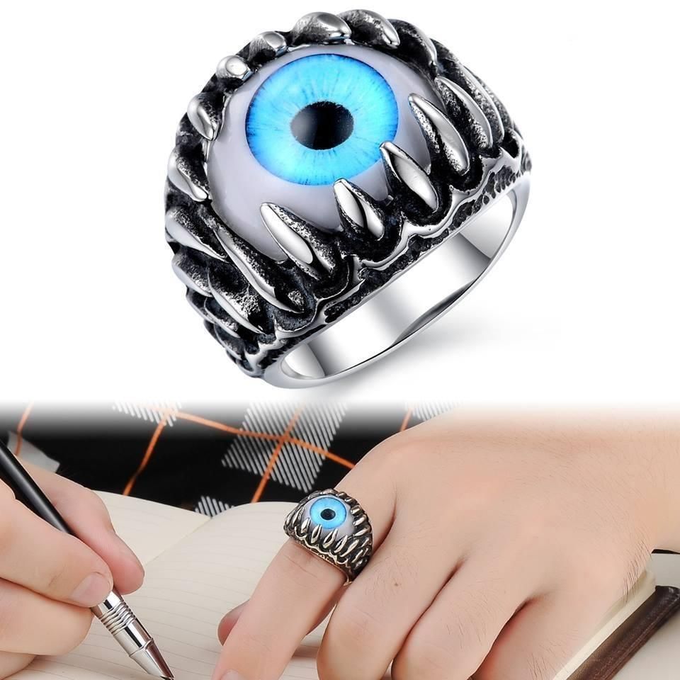 Stainless Steel Big Stone Evil Eye Finger Ring(Null)