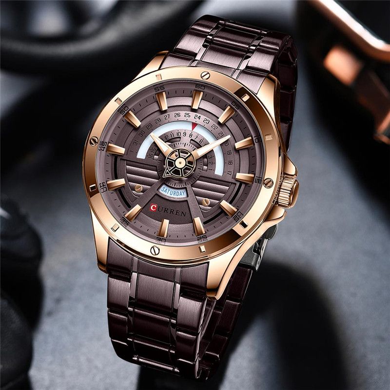 CURREN 8381 Watch Luxury Quartz Watches for Men Casual Stainless Steel Auto Date Wristwatch Fashion - Rose & Coffee