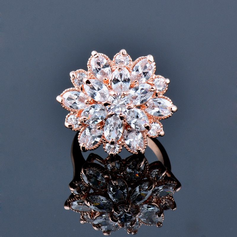 SINLEERY Luxury Crystal Flower Rings For Women Wedding Engagement Rose Gold Silver Color Ring Size 67 8 9 10 Jz547 SSO