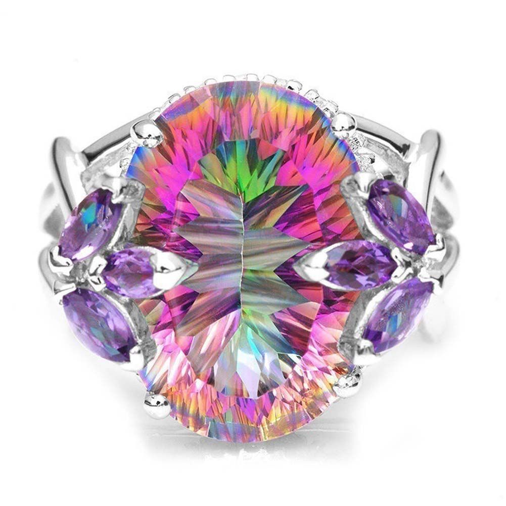 Glitter Bud Rainbow Rhinestone Inlaid Ring Bridal Jewelry Gift