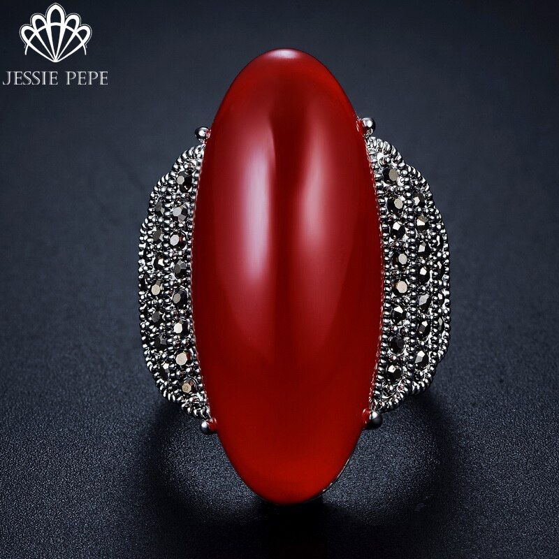 Jessie Pepe 2017  Arrival Retro Antique  Ring with 4 colors Stone Party Jewelry for Women #J-R4054red