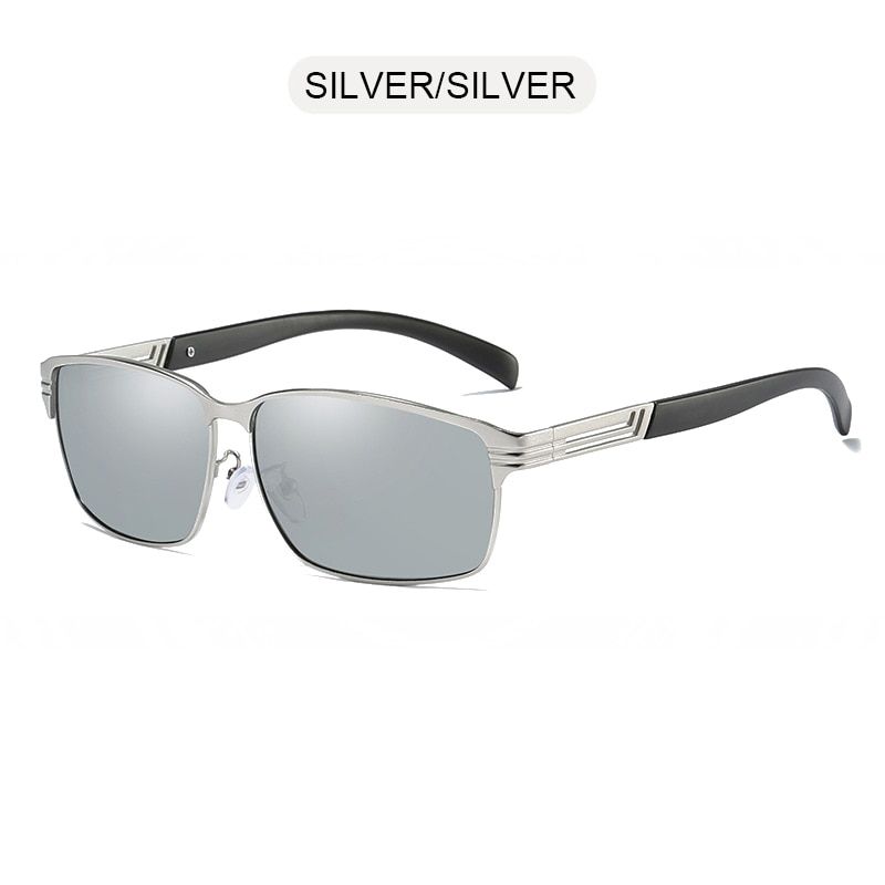 Silver SilverFUQIAN Vintage Rectangle Men Polarized Sunglasses Classic Square Metal Male Sun Glasses Fashion Mirror Blue Driving Eyeglasses