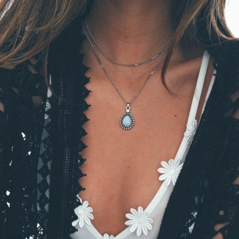 2Pcs/Set Retro Silver Color Hollow World Round Pendant Multilayer Necklace Girl Charm Gift Set Summer Beach