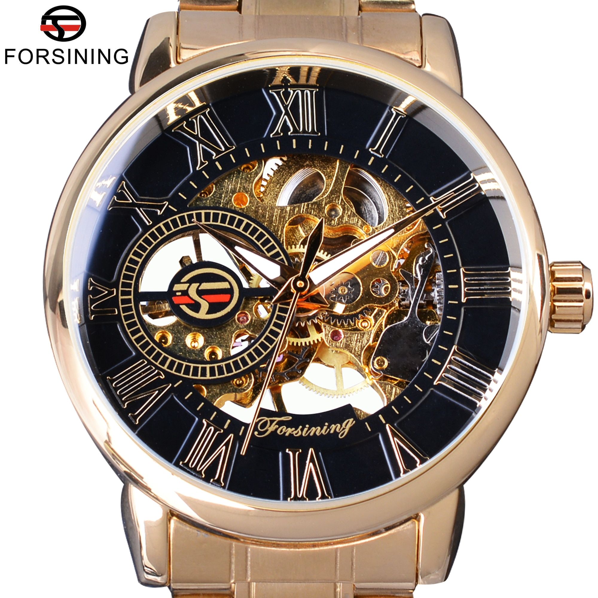 Forsining Fashion Wearing Retro Design Mechanical Skeleton Watch Steampunk Design Transparent Mens Watch Top Brand Luxury Clock