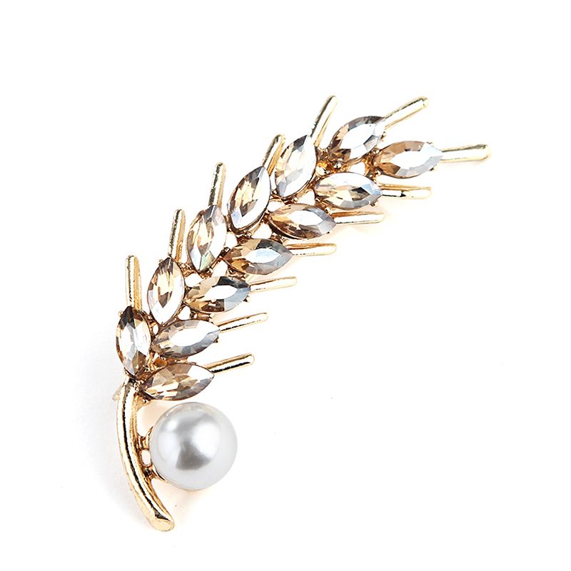 Rhinestone Crystal Pearl Wheat Corsage Brooch Pin Women Party Jewelry Gift