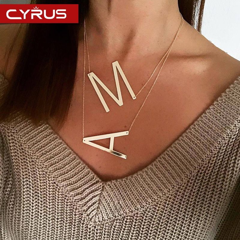 Trendy Big 26 Letter Necklace for Women Pendant Colgantes Mujer Moda Silver Color Metal Statement Exaggerated Sieraden