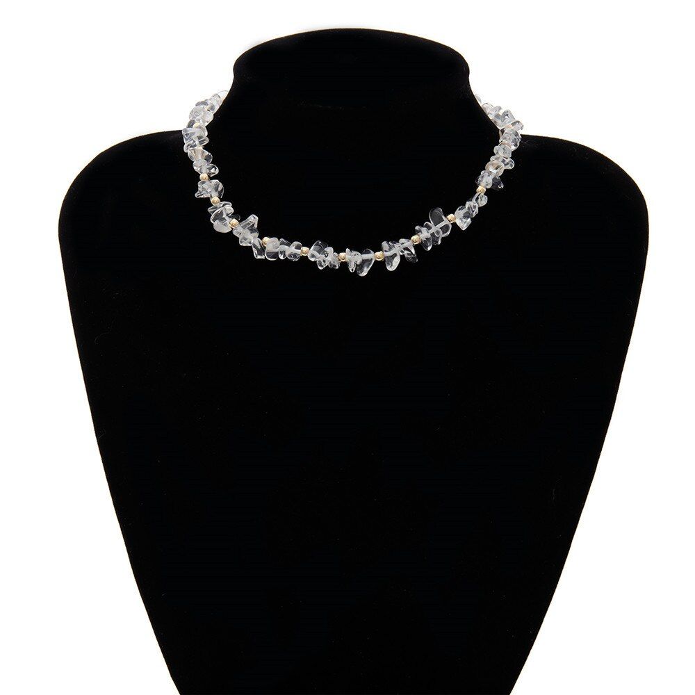 Transparent Natural Stone Choker Necklace Elegant Irregular Stone Bead Short Necklace Party Vacation Statement Jewelry for Women