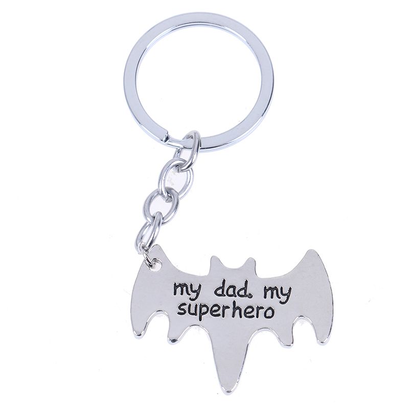 FashionApple 1Pc "My Dad My Superhero" bat shape keychain daddy keyrings gift for Fathers Day