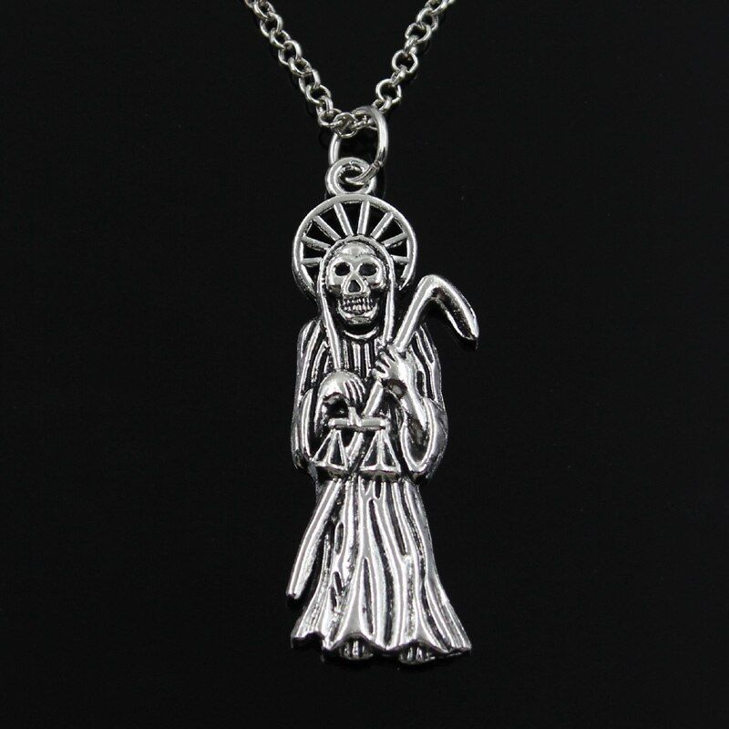 Simple Classic Fashion Grim Reaper Death Antique Silver Color Pendant Girl Short Long Chain Necklaces Jewelry For Women