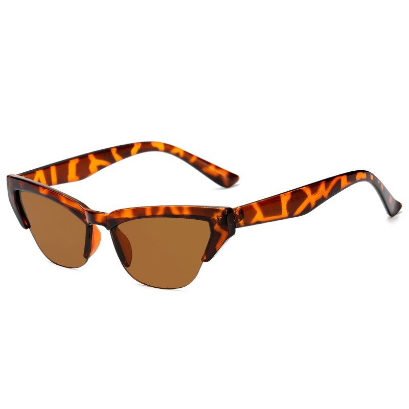 leopard brownLongKeeper Cat Eye Sunglasses Sun Glasses Women Men Fashion Eyeglasses Eyewear Shades UV400 Vintage Half Rimless Gafas de sol