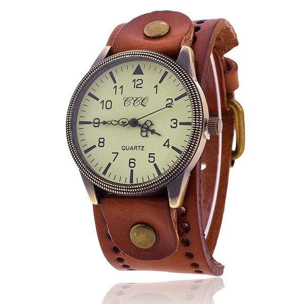 CCQ Vintage Cow Leather Bracelet Watch  Antique Women Wrist Watch Luxury Quartz Watch Relogio Feminino
