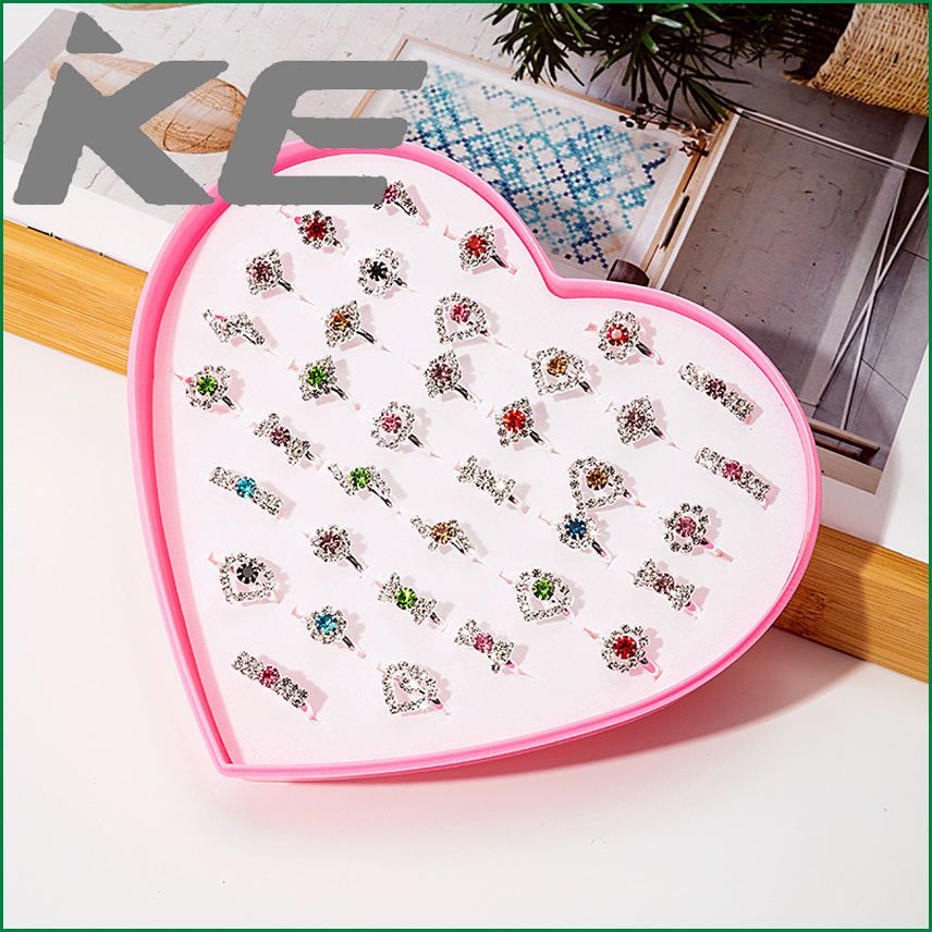 Cartoon children's ring love box gemstone rhinestone pearl flower adjustable ring for gilrs for women low price