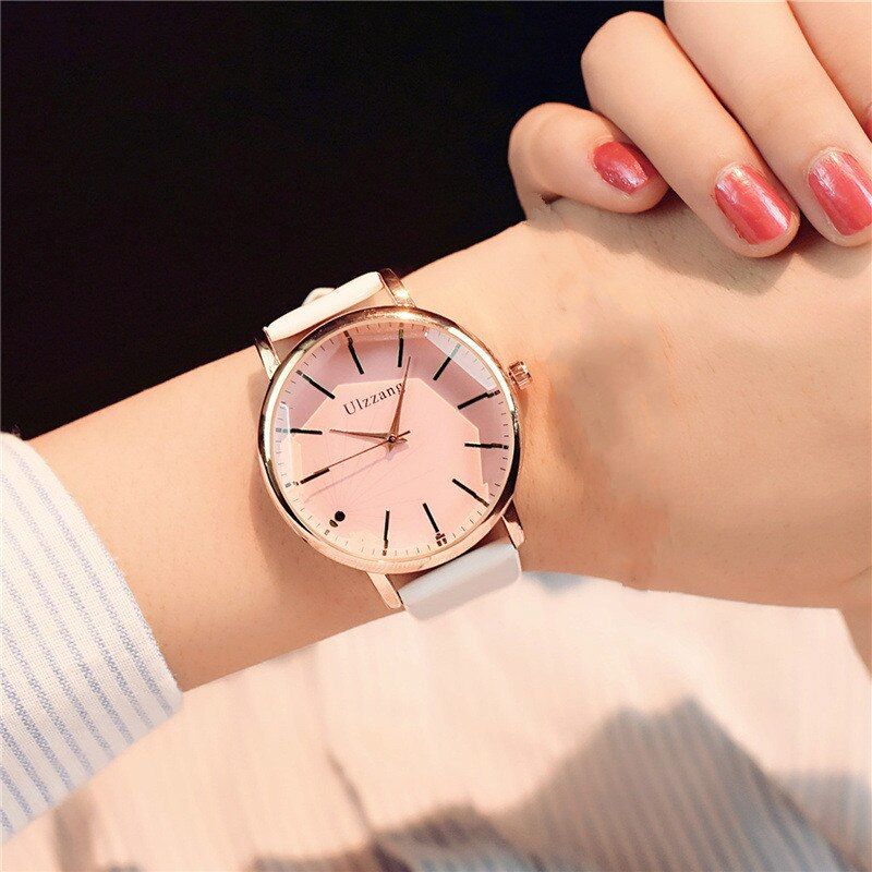 Ulzzang Classic White Black Women Leather Watches Simple Big Dial Ladies Quartz Wristwatch Casual Female Clock Relogio Feminino